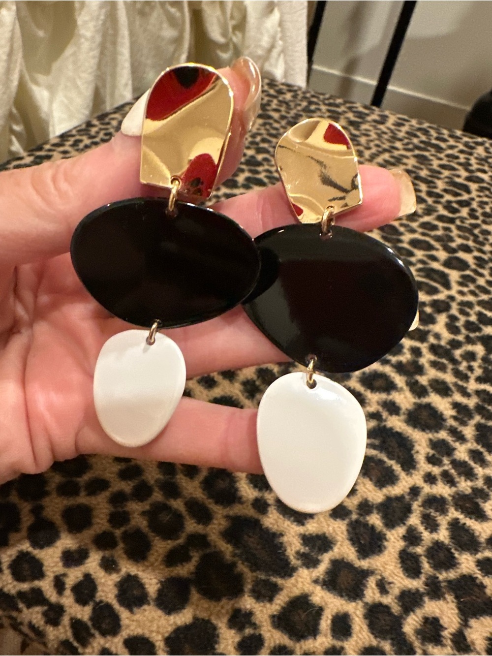 Chico's Gold, Black and White Dangle Earrings